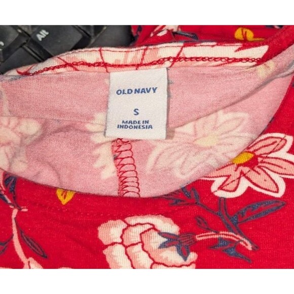 Old Navy Dress M Women's Red Floral Long Sleeve Swing Jersey Knit Comfy - Picture 4 of 5